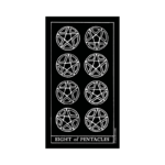 Inversion Taro kortos skardinėje dėžutėje Eight of Pentacles