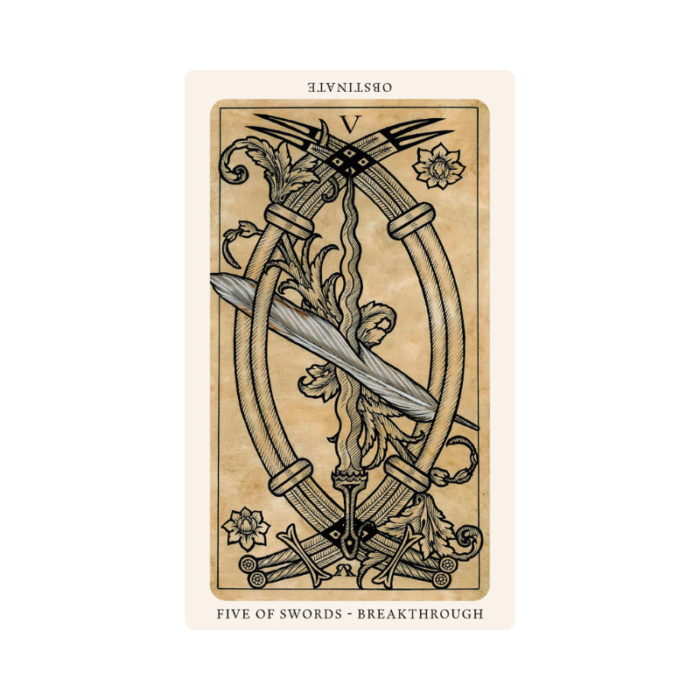 The Medieval Feathers Taro kortos five of swords