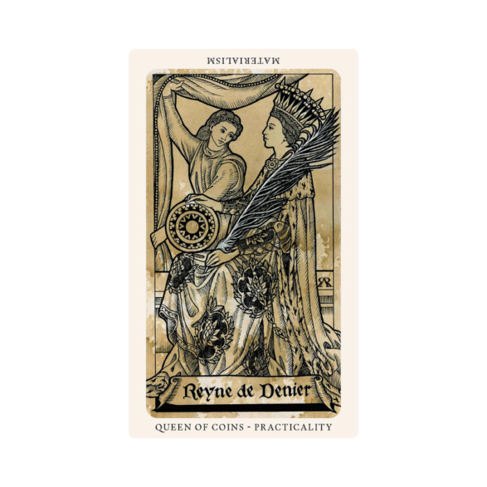 The Medieval Feathers Taro kortos queen of coins