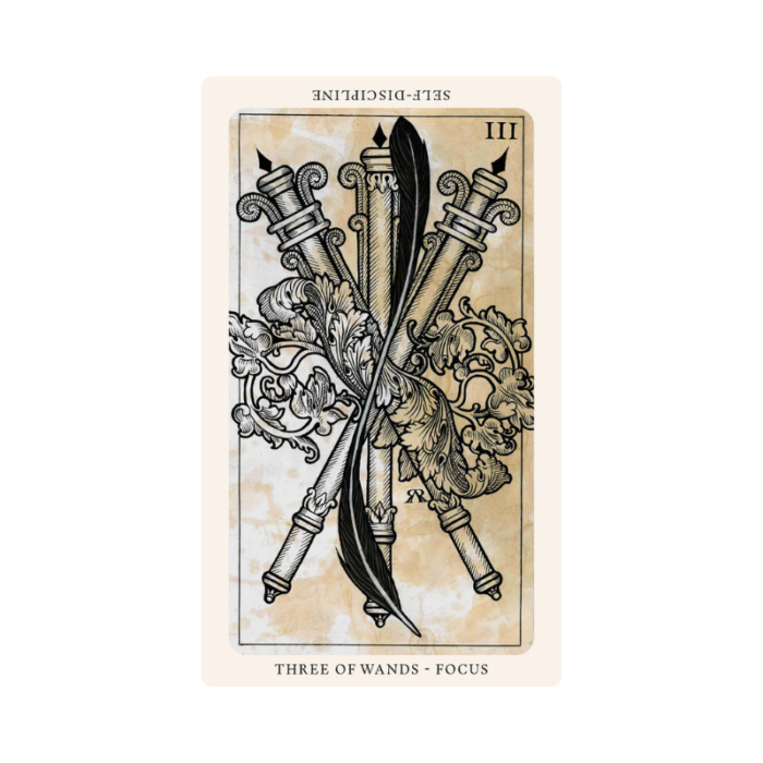 The Medieval Feathers Taro kortos three of wands