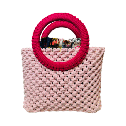 Macrame rankinė maia rožinės spalvos